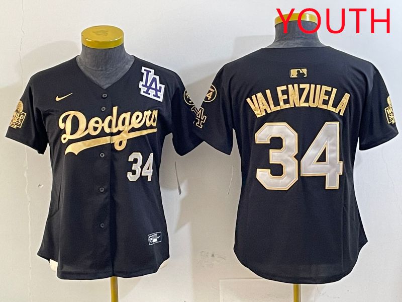 Youth Los Angeles Dodgers #34 Valenzuela Black Gold Game 2025 Nike MLB Jersey style 5->youth mlb jersey->Youth Jersey